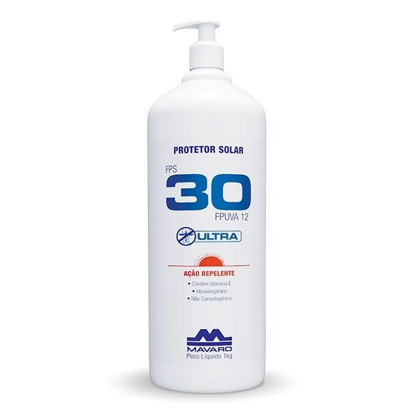 Embalagem industrial – Bombona com dosador 1kg – Protetor Solar Mavaro FPS 30 ULTRA com Repelente de Insetos